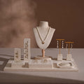 Vignette Jewelry Display Set for Boutique Case, Beige Vegan Suede Necklace Bust, Ring Tray, Earring Stand, Bracelet Dish, Photography Props