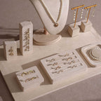 Vignette Jewelry Display Set for Boutique Case, Beige Vegan Suede Necklace Bust, Ring Tray, Earring Stand, Bracelet Dish, Photography Props