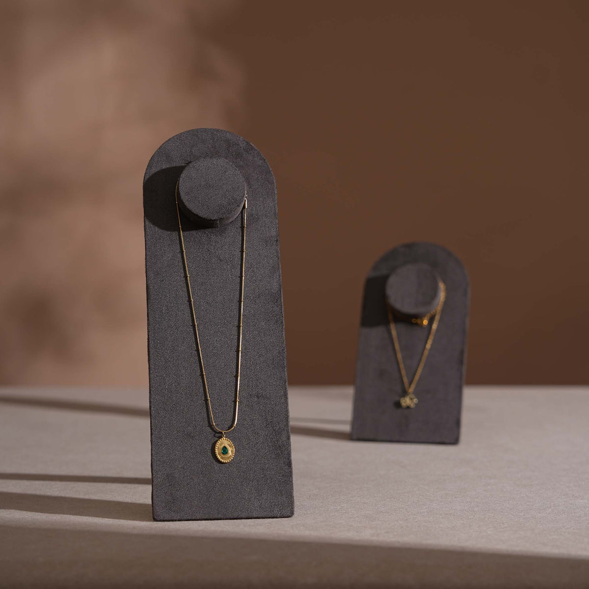 Arco Necklace Display Stand, Vegan Suede Pendant Board with Easel Back for Boutique Counter, Product Photography Prop, 2 Heights, 17 Colors