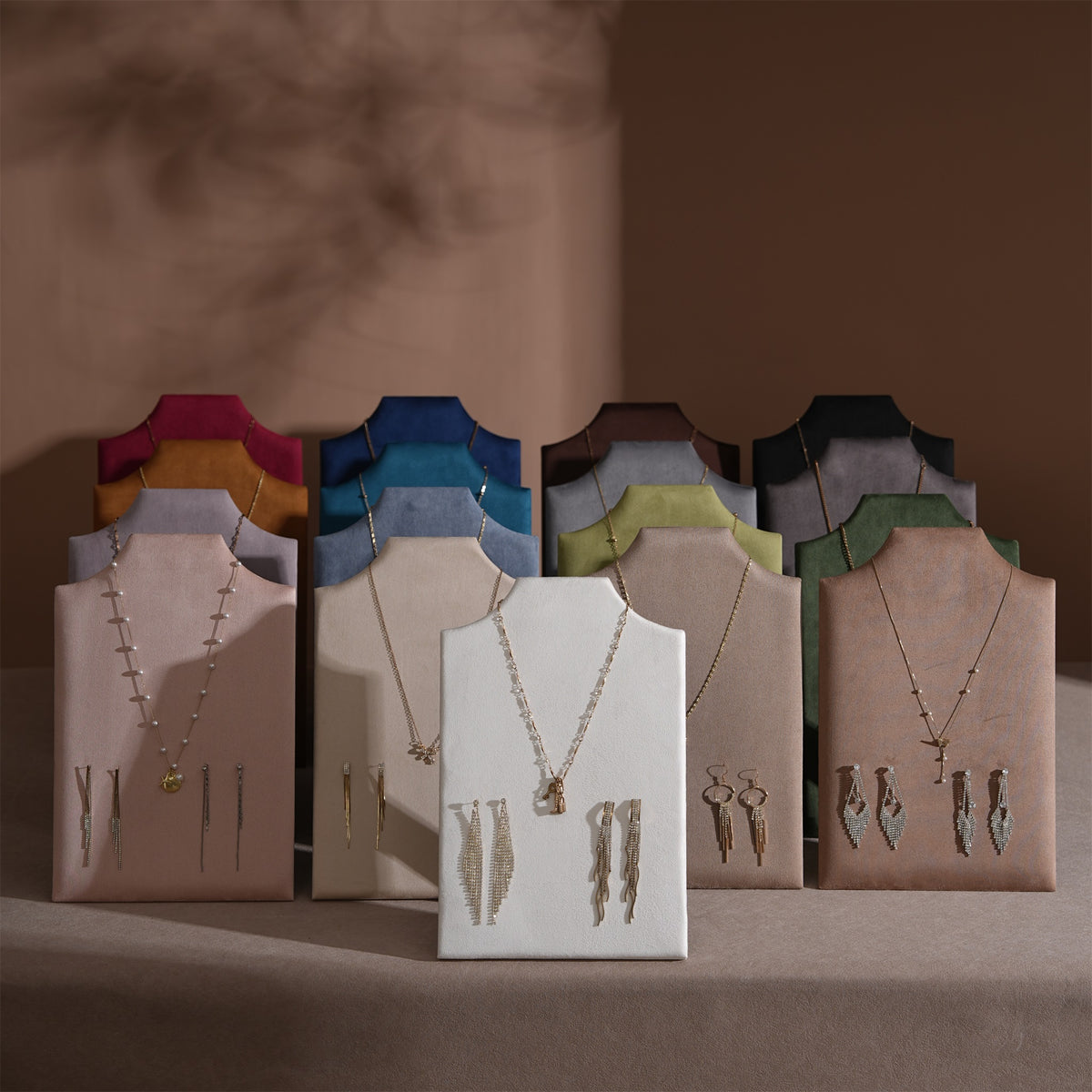 Easel Earring & Necklace Storage Bust – Flat Display Board with Kickstand, Earring Holder, Vegan Suede, 3 Sizes