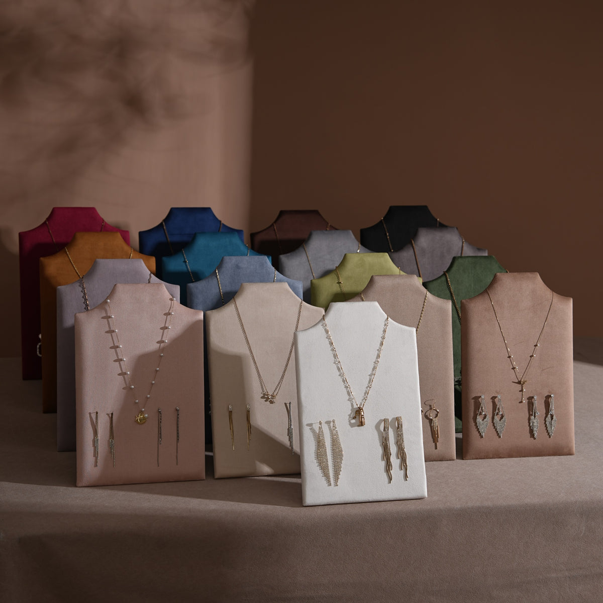 Easel Earring & Necklace Storage Bust – Flat Display Board with Kickstand, Earring Holder, Vegan Suede, 3 Sizes