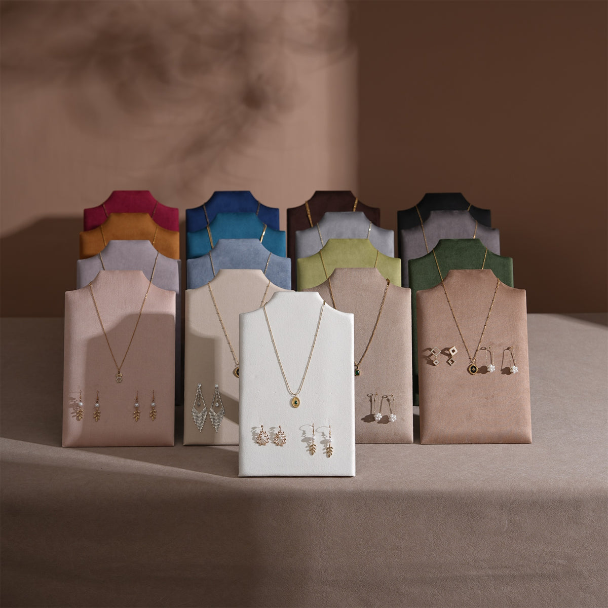 Easel Earring & Necklace Storage Bust – Flat Display Board with Kickstand, Earring Holder, Vegan Suede, 3 Sizes