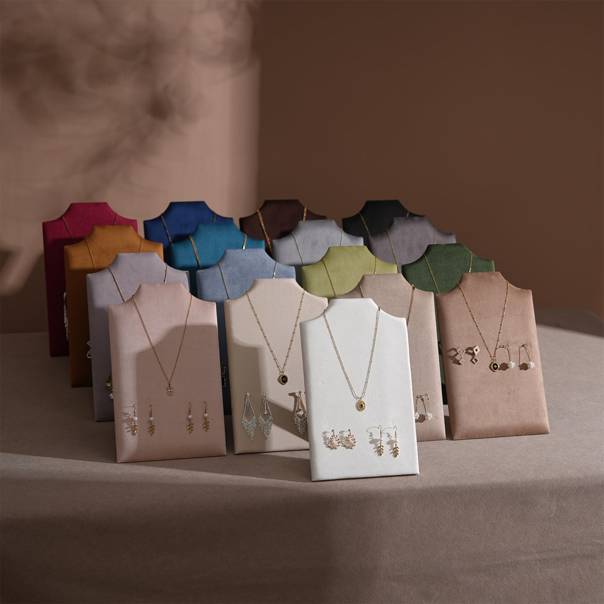 Easel Earring & Necklace Storage Bust – Flat Display Board with Kickstand, Earring Holder, Vegan Suede, 3 Sizes
