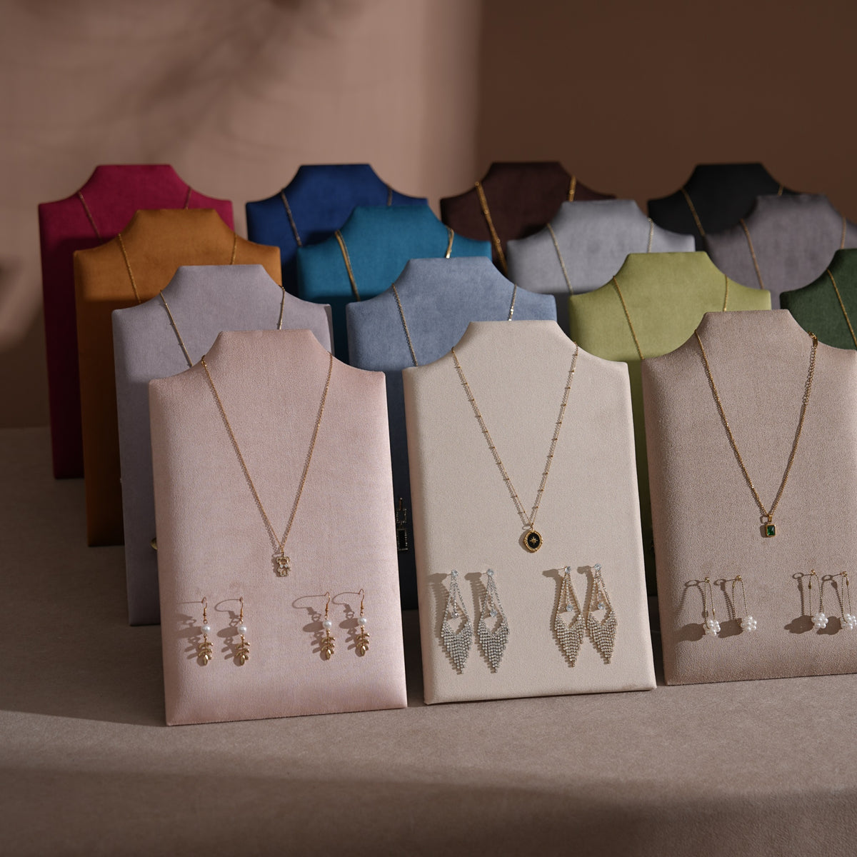 Easel Earring & Necklace Storage Bust – Flat Display Board with Kickstand, Earring Holder, Vegan Suede, 3 Sizes