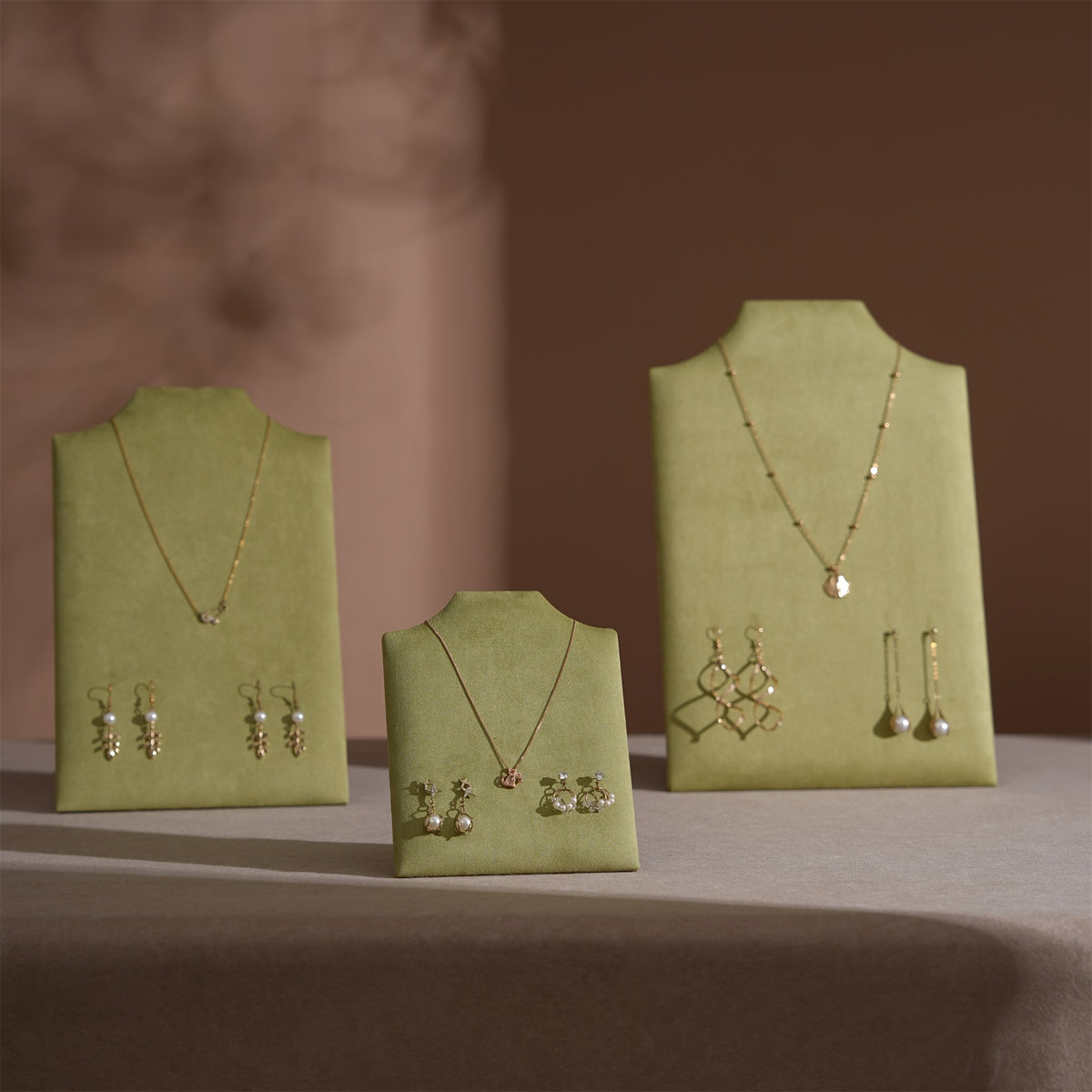 Easel Earring & Necklace Storage Bust – Flat Display Board with Kickstand, Earring Holder, Vegan Suede, 3 Sizes