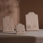 Easel Earring & Necklace Storage Bust – Flat Display Board with Kickstand, Earring Holder, Vegan Suede, 3 Sizes