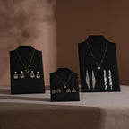Easel Earring & Necklace Storage Bust – Flat Display Board with Kickstand, Earring Holder, Vegan Suede, 3 Sizes
