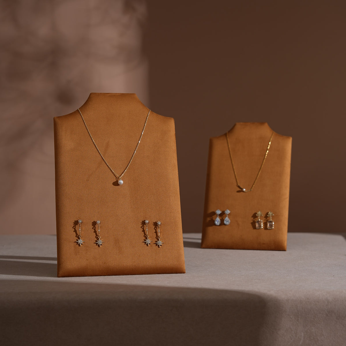 Easel Earring & Necklace Storage Bust – Flat Display Board with Kickstand, Earring Holder, Vegan Suede, 3 Sizes