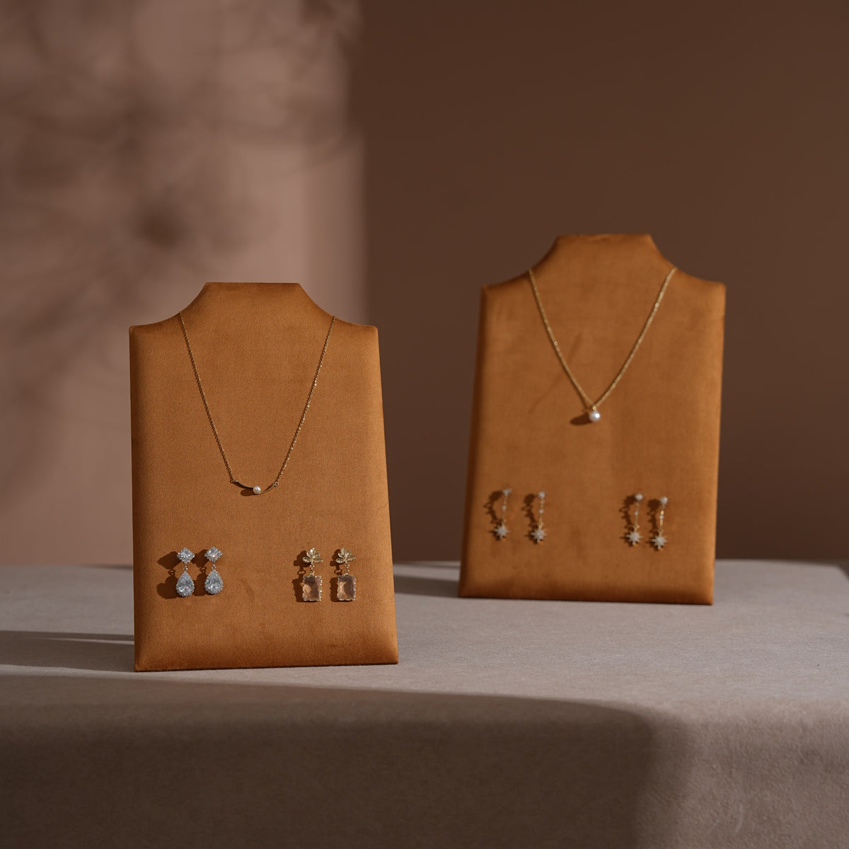 Easel Earring & Necklace Storage Bust – Flat Display Board with Kickstand, Earring Holder, Vegan Suede, 3 Sizes