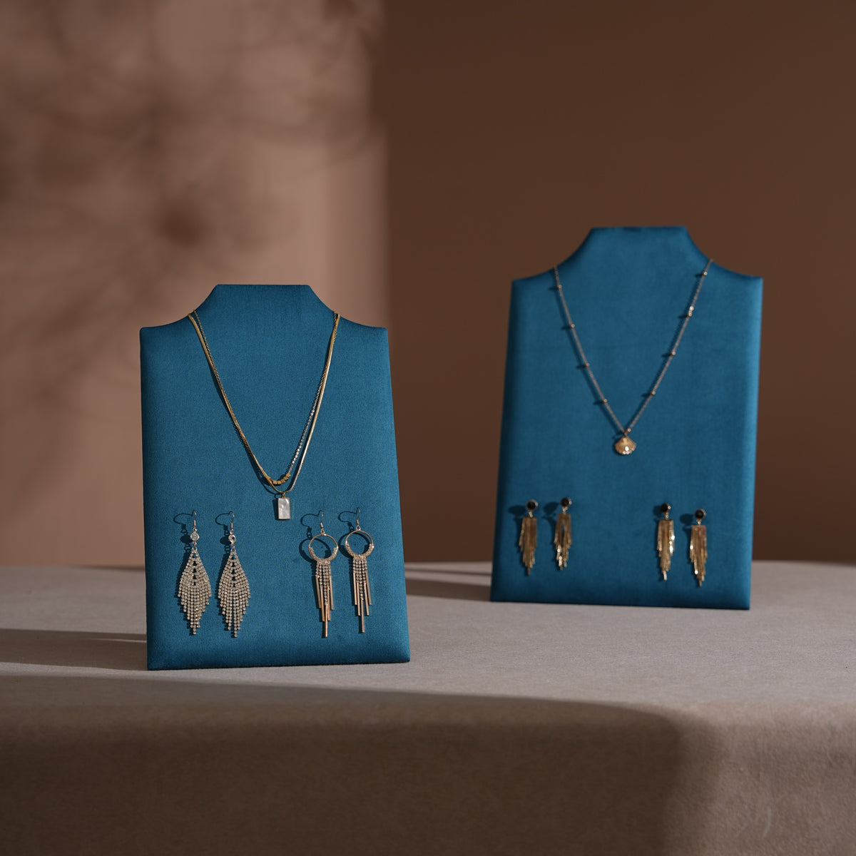 Easel Earring & Necklace Storage Bust – Flat Display Board with Kickstand, Earring Holder, Vegan Suede, 3 Sizes