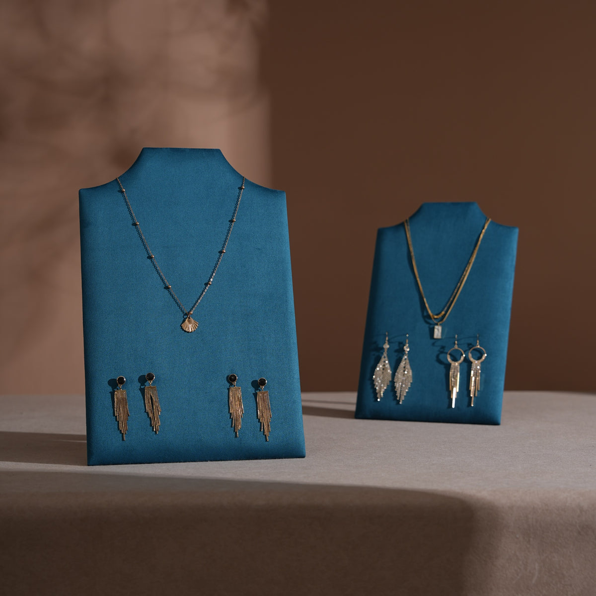Easel Earring & Necklace Storage Bust – Flat Display Board with Kickstand, Earring Holder, Vegan Suede, 3 Sizes