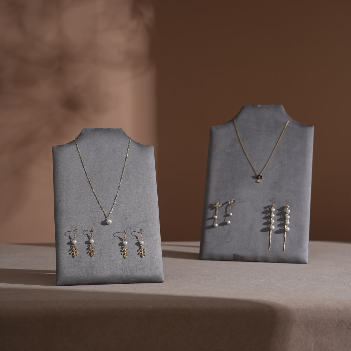 Easel Earring & Necklace Storage Bust – Flat Display Board with Kickstand, Earring Holder, Vegan Suede, 3 Sizes
