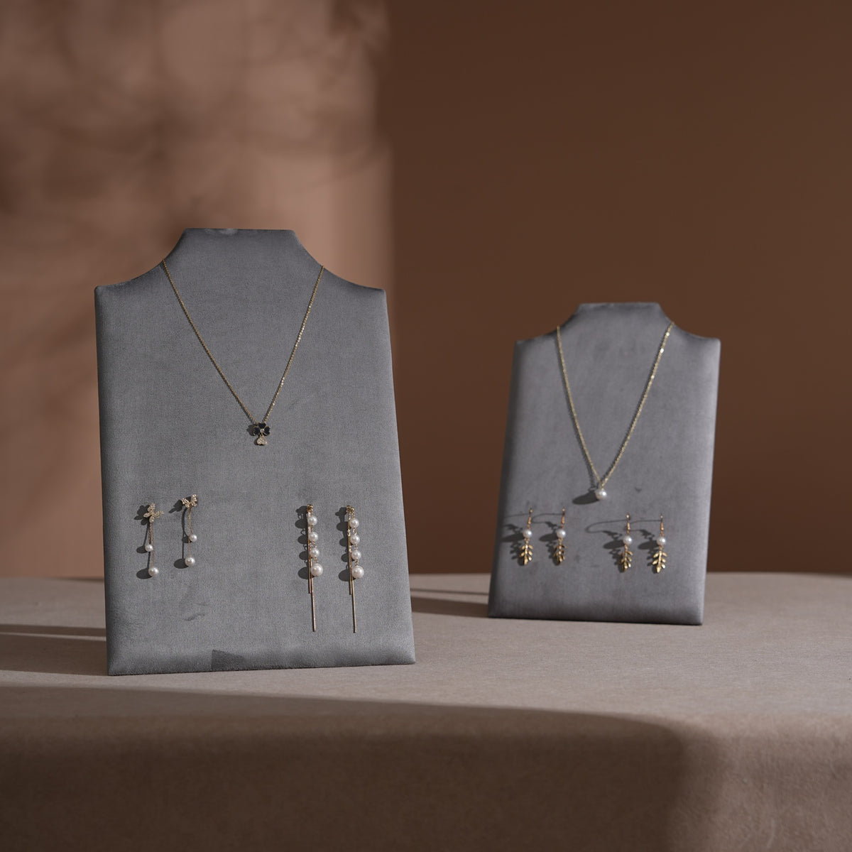 Easel Earring & Necklace Storage Bust – Flat Display Board with Kickstand, Earring Holder, Vegan Suede, 3 Sizes