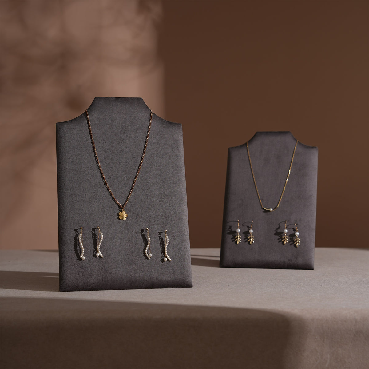 Easel Earring & Necklace Storage Bust – Flat Display Board with Kickstand, Earring Holder, Vegan Suede, 3 Sizes