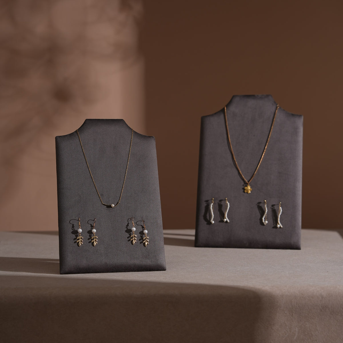 Easel Earring & Necklace Storage Bust – Flat Display Board with Kickstand, Earring Holder, Vegan Suede, 3 Sizes