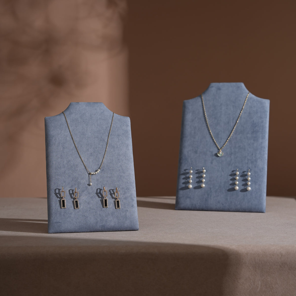 Easel Earring & Necklace Storage Bust – Flat Display Board with Kickstand, Earring Holder, Vegan Suede, 3 Sizes