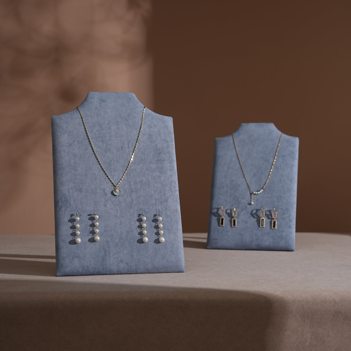 Easel Earring & Necklace Storage Bust – Flat Display Board with Kickstand, Earring Holder, Vegan Suede, 3 Sizes
