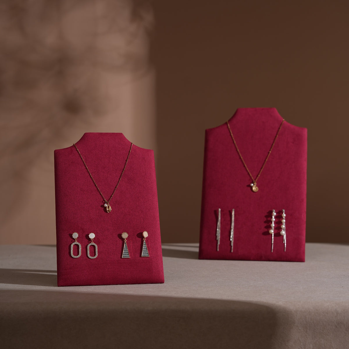 Easel Earring & Necklace Storage Bust – Flat Display Board with Kickstand, Earring Holder, Vegan Suede, 3 Sizes