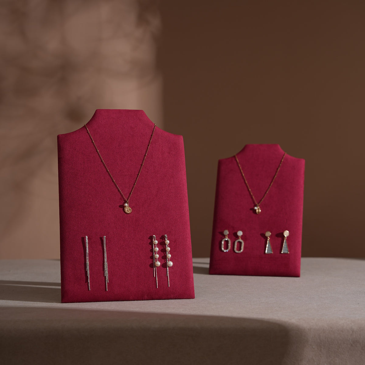 Easel Earring & Necklace Storage Bust – Flat Display Board with Kickstand, Earring Holder, Vegan Suede, 3 Sizes