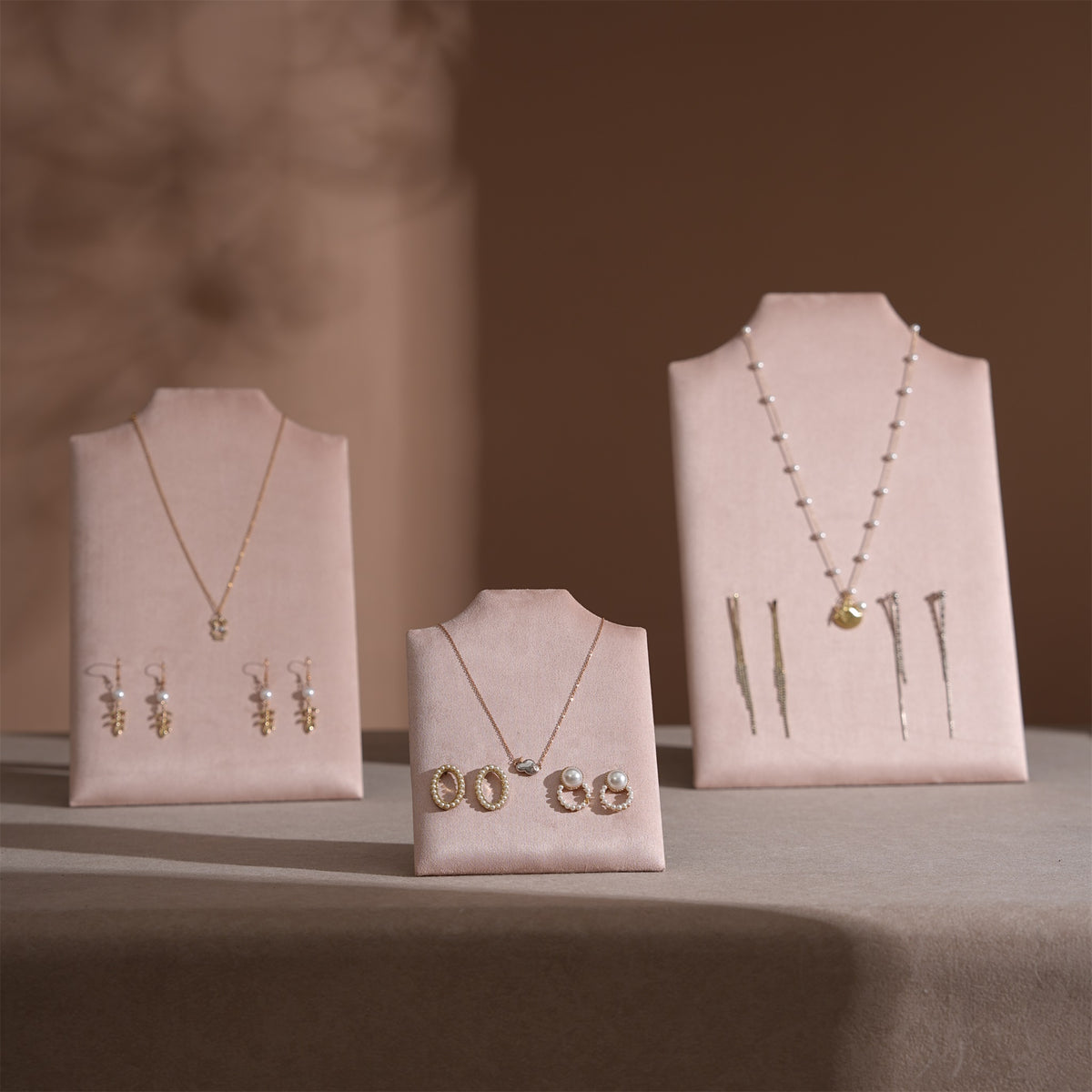 Easel Earring & Necklace Storage Bust – Flat Display Board with Kickstand, Earring Holder, Vegan Suede, 3 Sizes