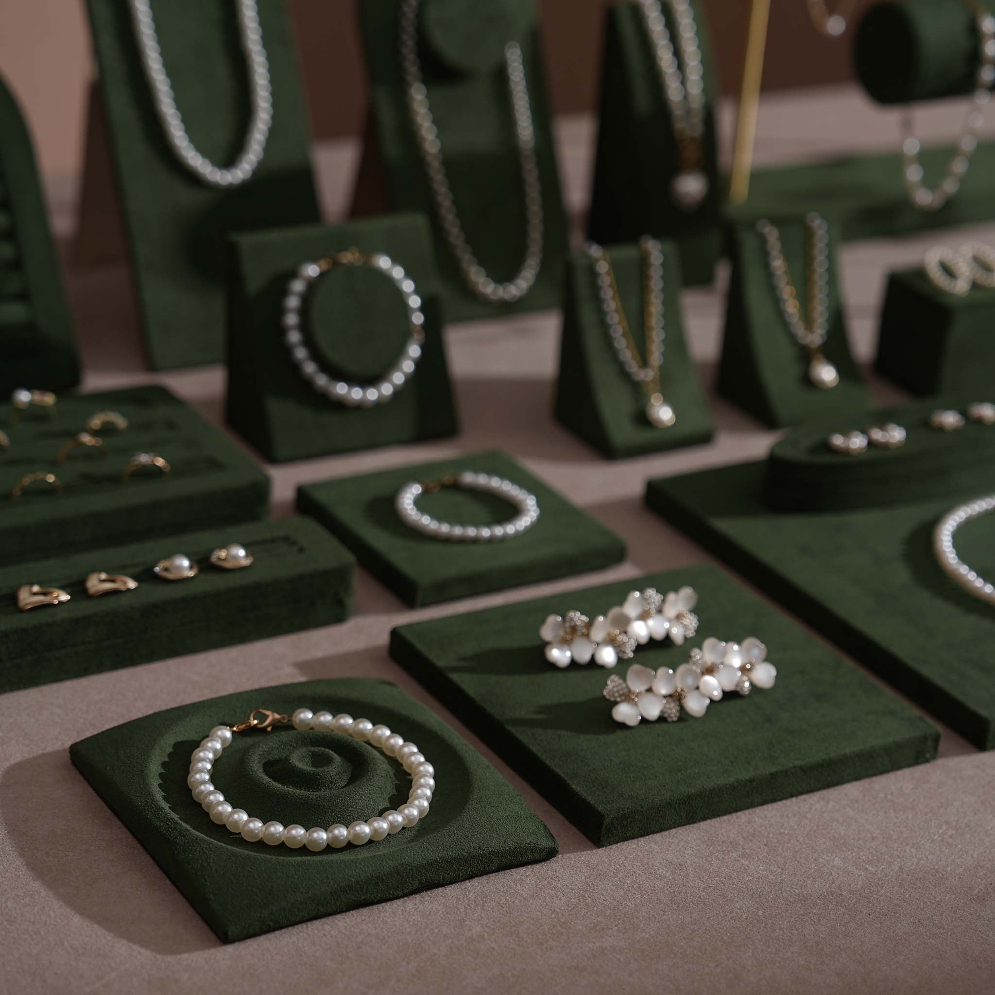 Forest Green Vegan Suede Jewelry Display 24 PCs Set