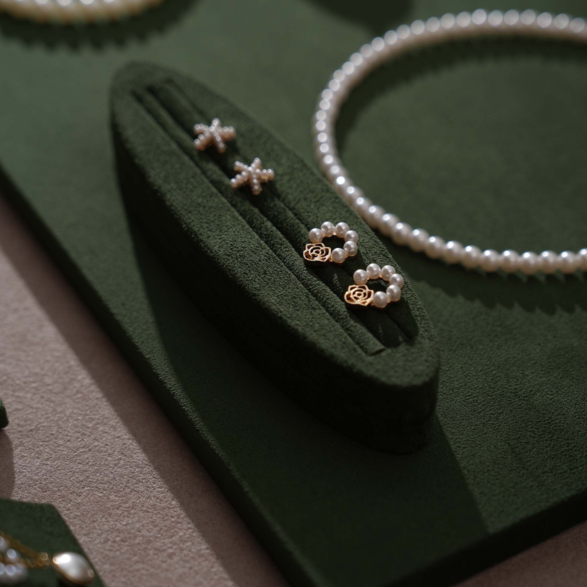 Forest Green Vegan Suede Jewelry Display 24 PCs Set