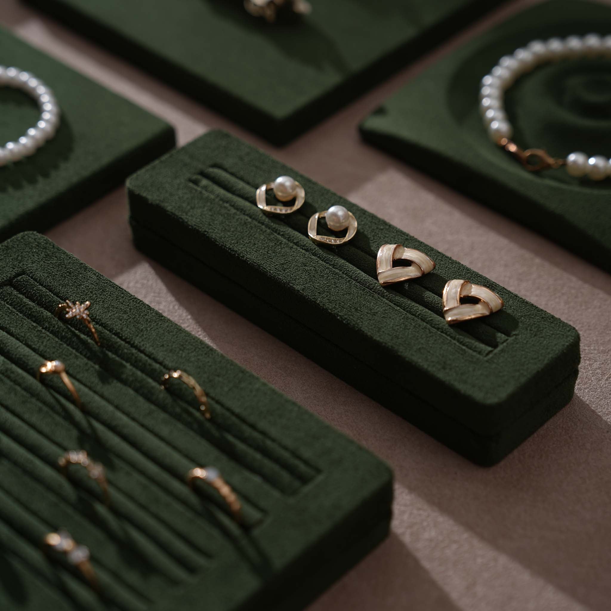 Forest Green Vegan Suede Jewelry Display 24 PCs Set