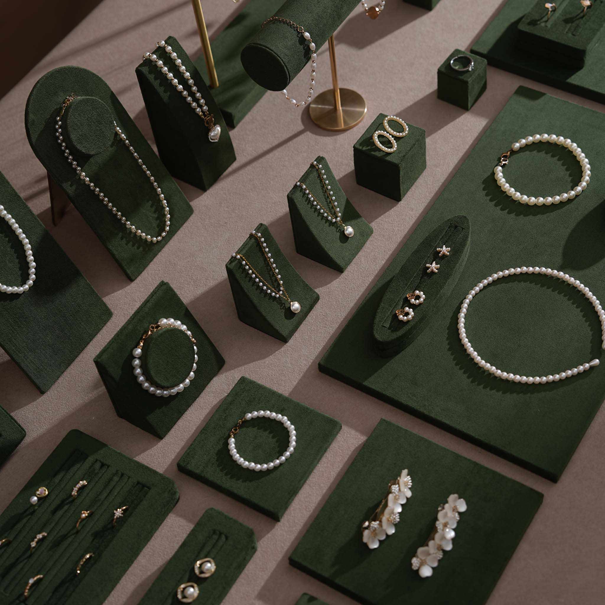 Forest Green Vegan Suede Jewelry Display 24 PCs Set