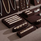 Ensemble Jewelry Display Set for Retail Counter & Product Photography, Vegan Suede Ring Trays & Risers