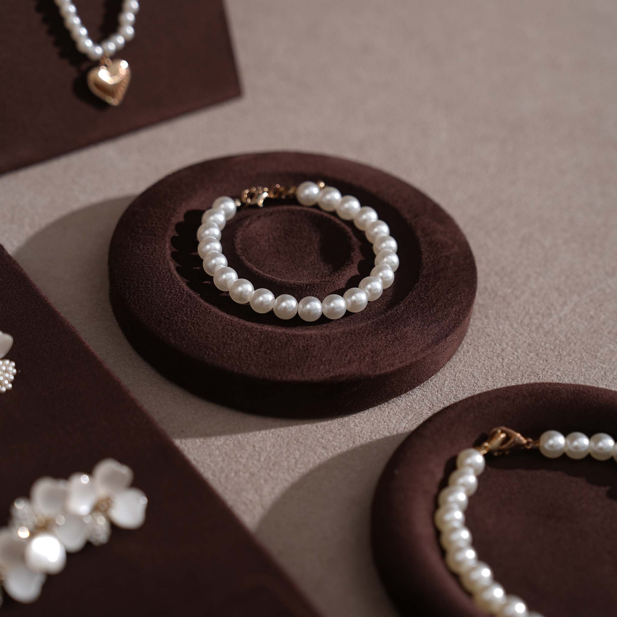 Ensemble Jewelry Display Set for Retail Counter & Product Photography, Vegan Suede Ring Trays & Risers