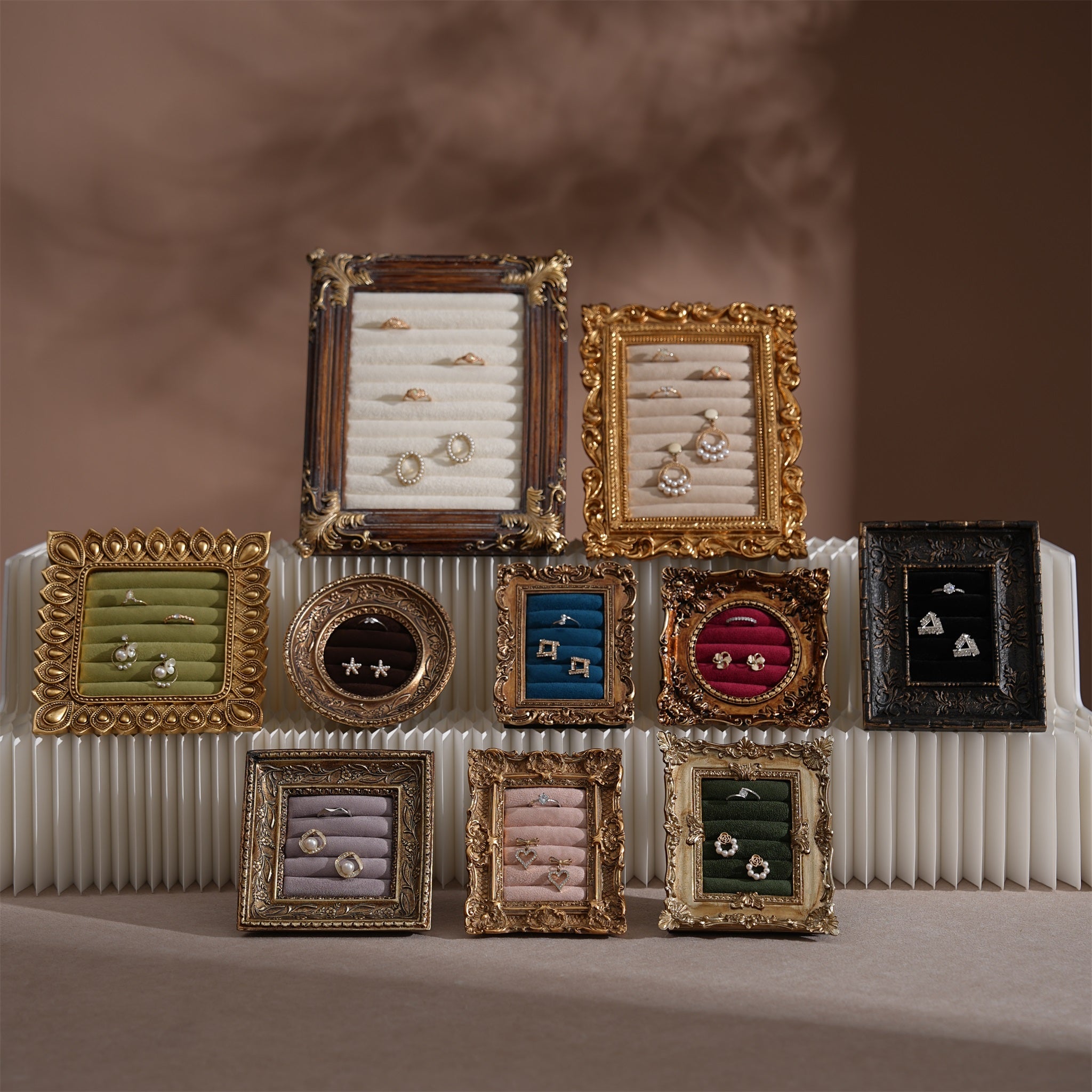 Rococo Ring & Earring Display Frame, Wall Hanging or Standing Vegan Suede Holder