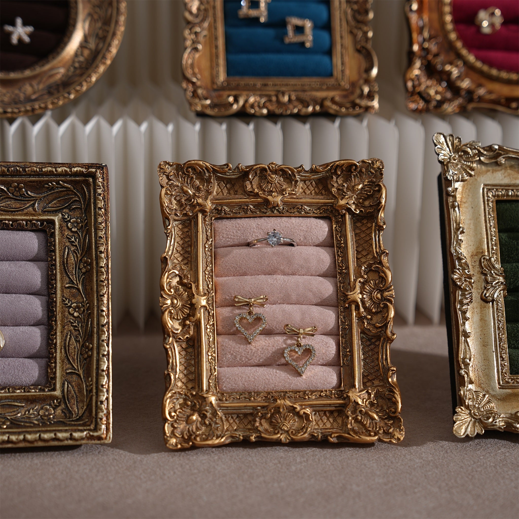 Rococo Ring & Earring Display Frame, Wall Hanging or Standing Vegan Suede Holder