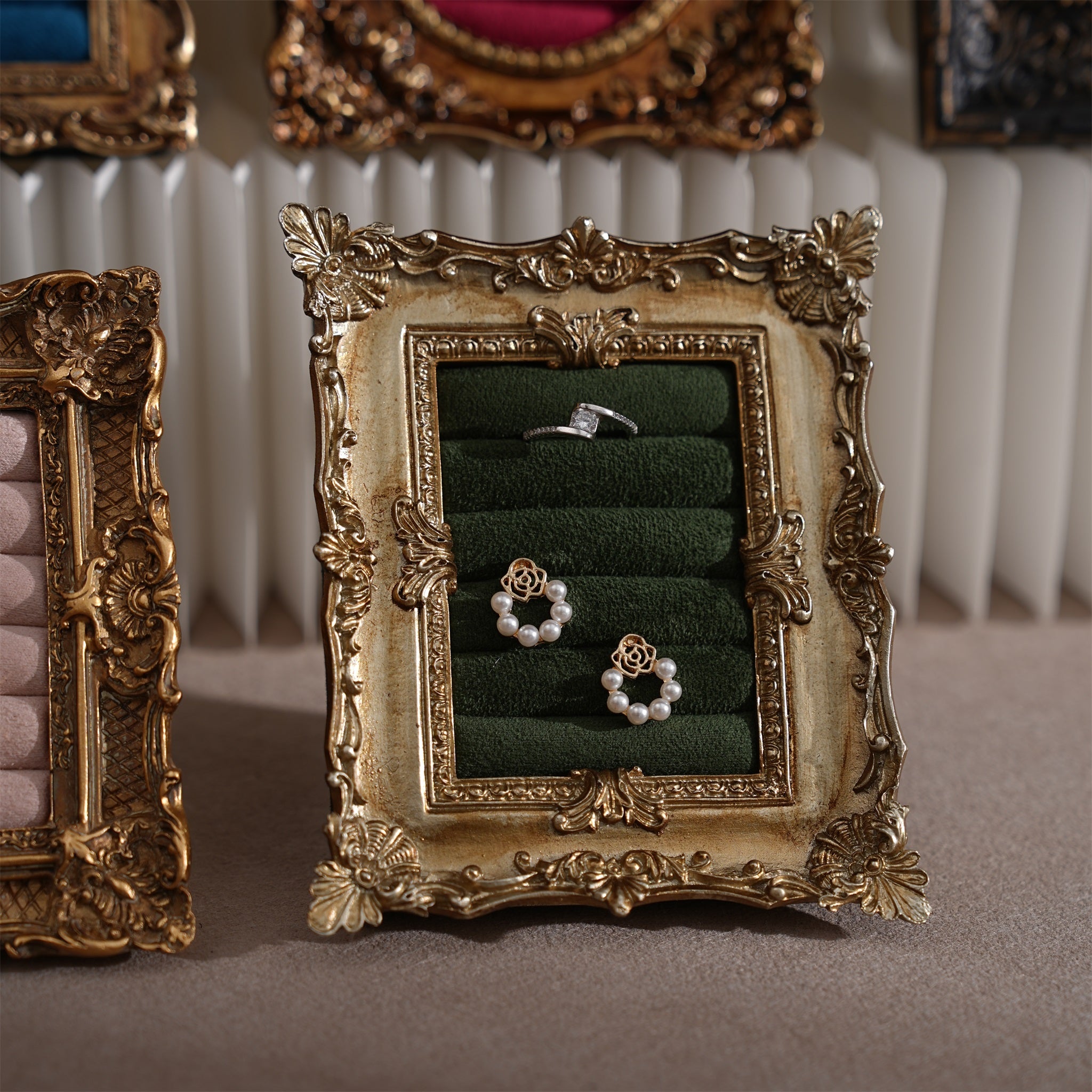 Rococo Ring & Earring Display Frame, Wall Hanging or Standing Vegan Suede Holder