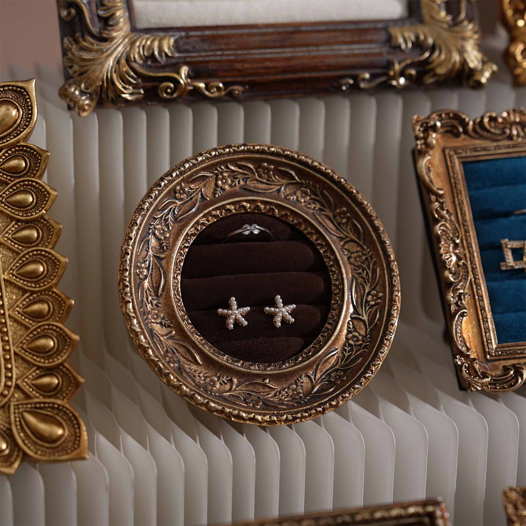 Rococo Ring & Earring Display Frame, Wall Hanging or Standing Vegan Suede Holder
