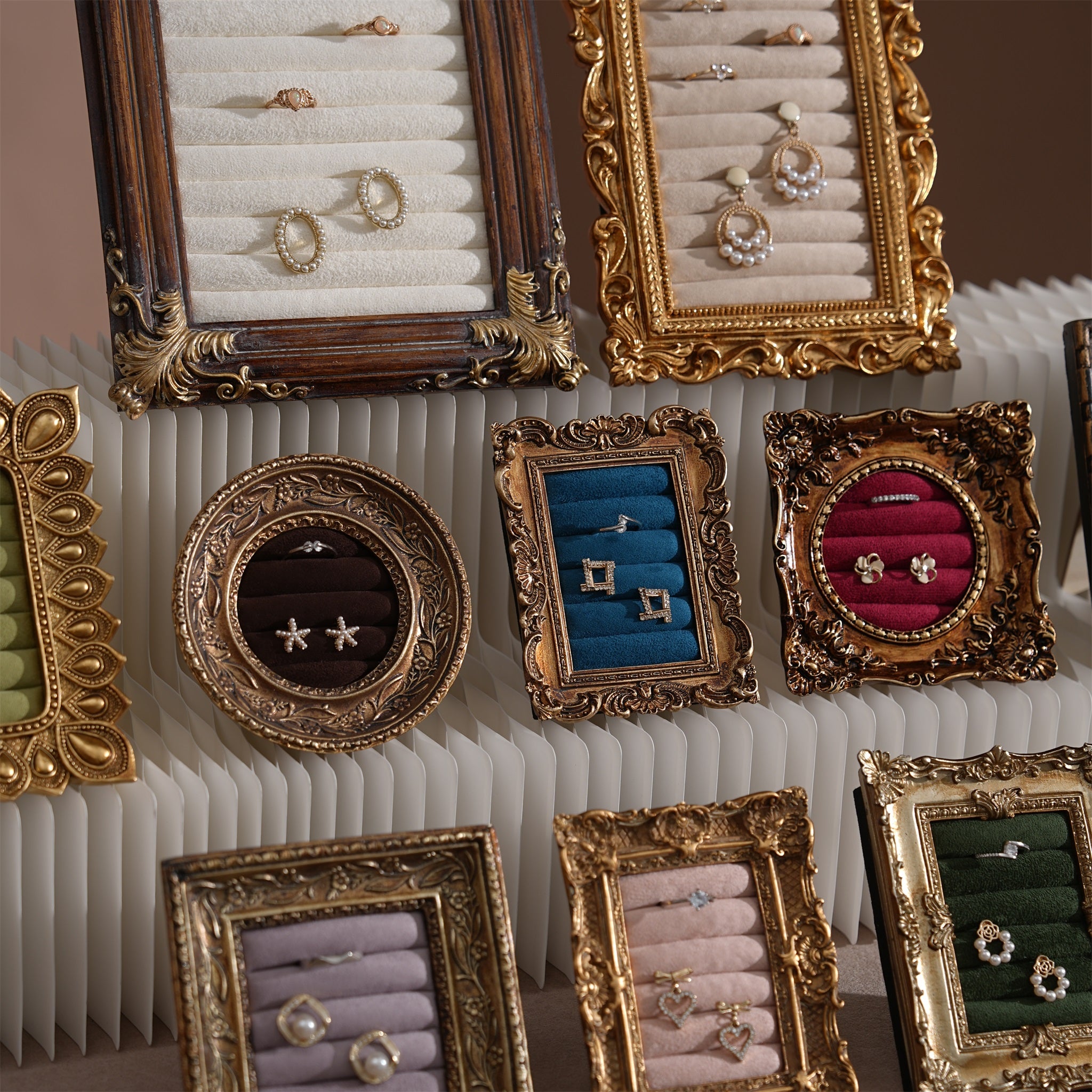 Rococo Ring & Earring Display Frame, Wall Hanging or Standing Vegan Suede Holder