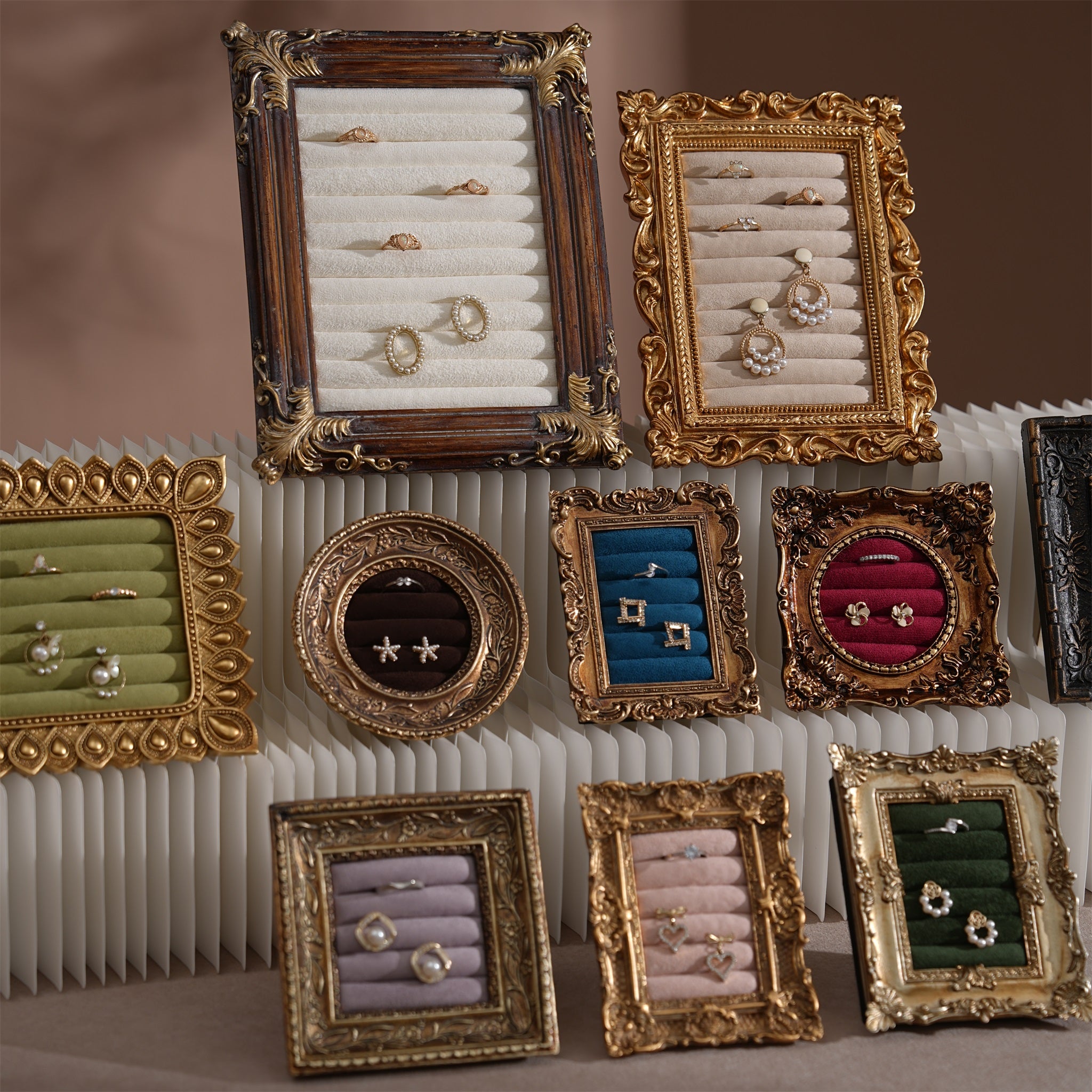 Rococo Ring & Earring Display Frame, Wall Hanging or Standing Vegan Suede Holder