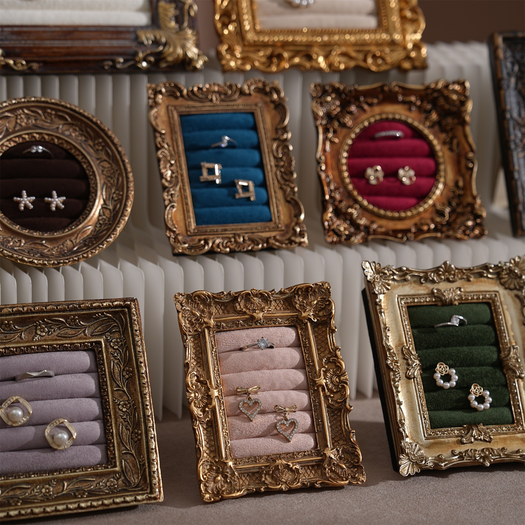 Rococo Ring & Earring Display Frame, Wall Hanging or Standing Vegan Suede Holder