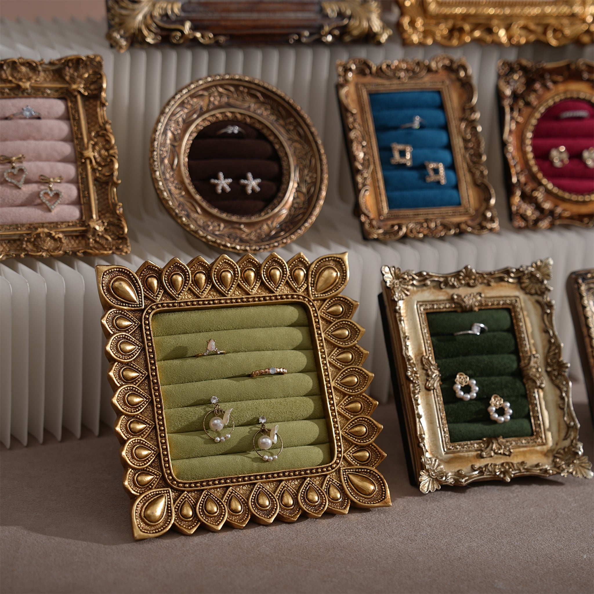 Rococo Ring & Earring Display Frame, Wall Hanging or Standing Vegan Suede Holder