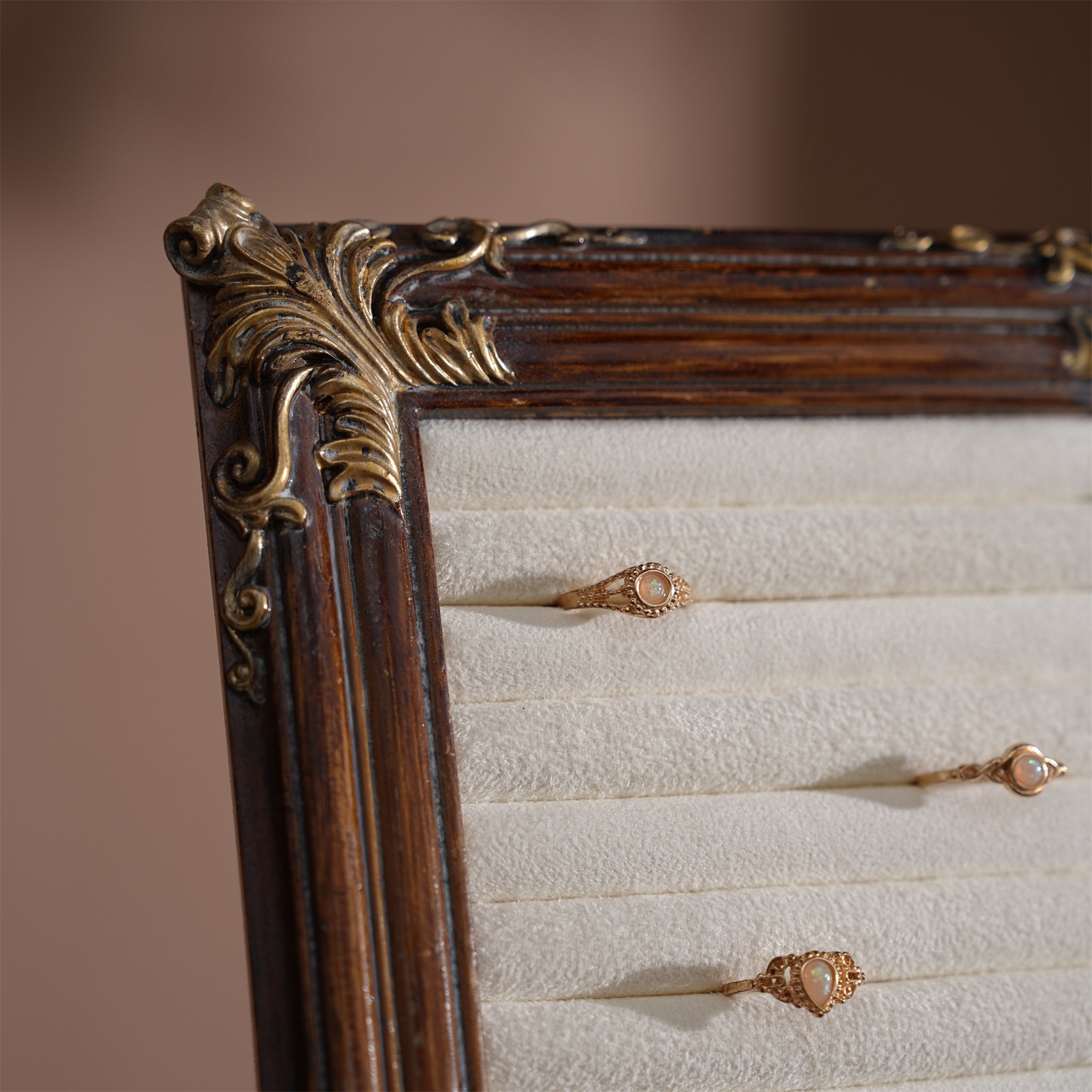 Rococo Ring & Earring Display Frame, Wall Hanging or Standing Vegan Suede Holder