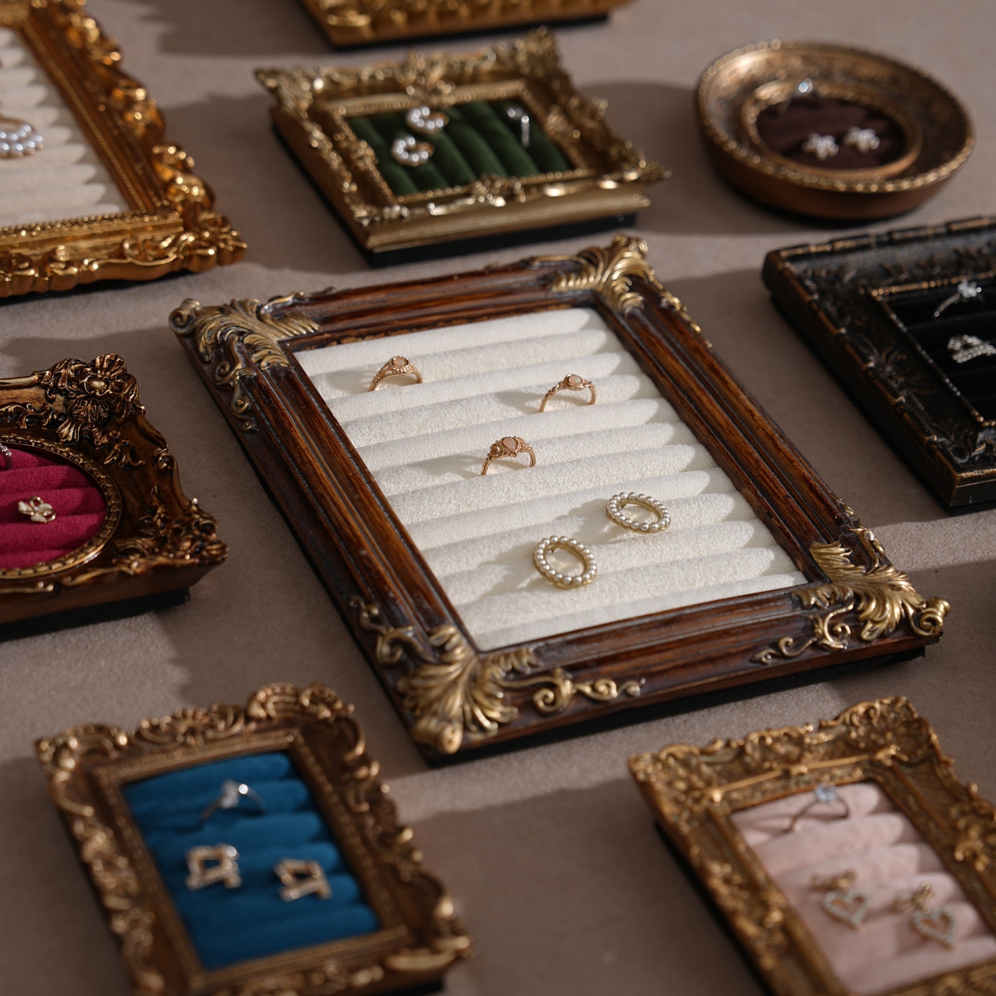 Rococo Ring & Earring Display Frame, Wall Hanging or Standing Vegan Suede Holder
