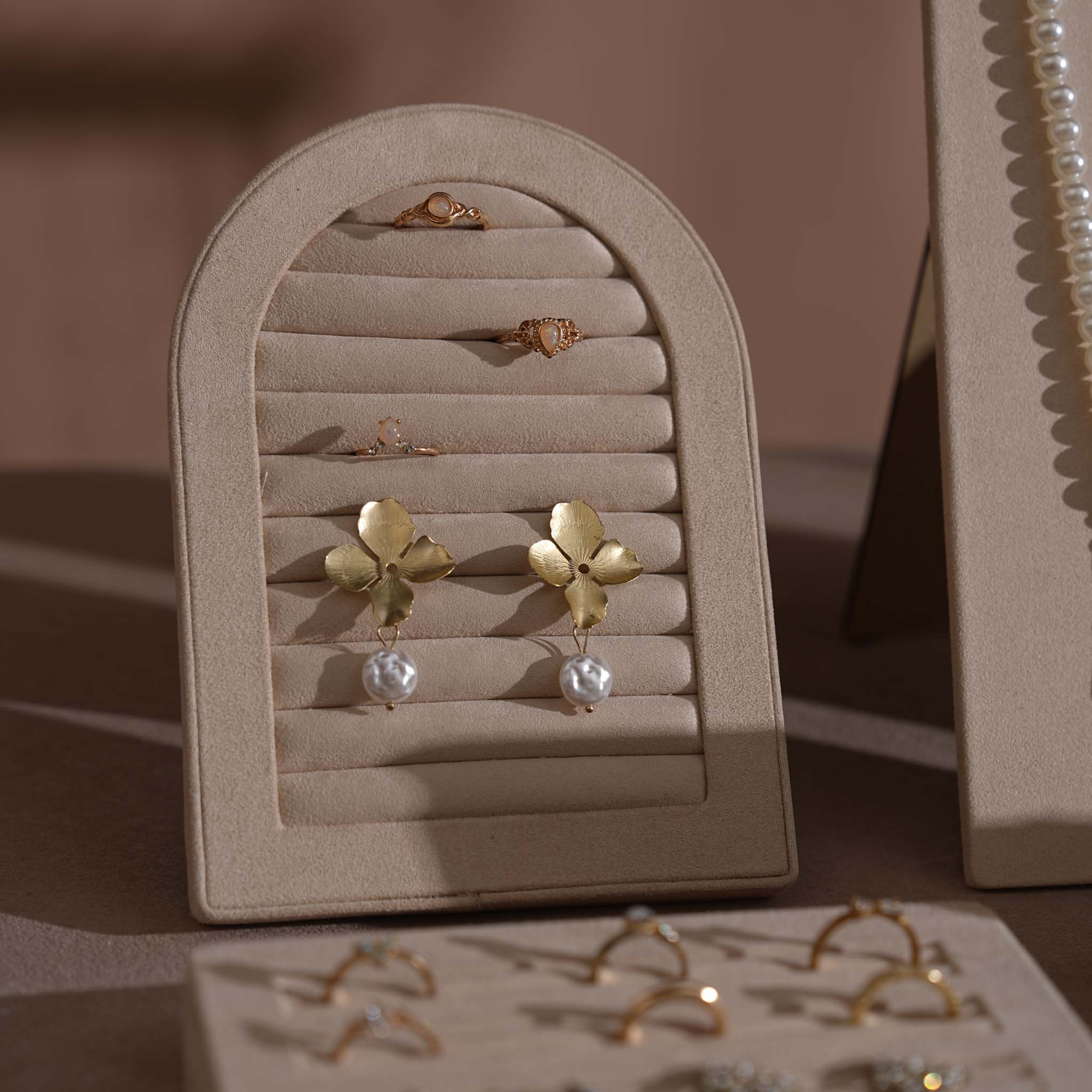 Beige Vegan Suede Jewelry Display 24 PCs Set