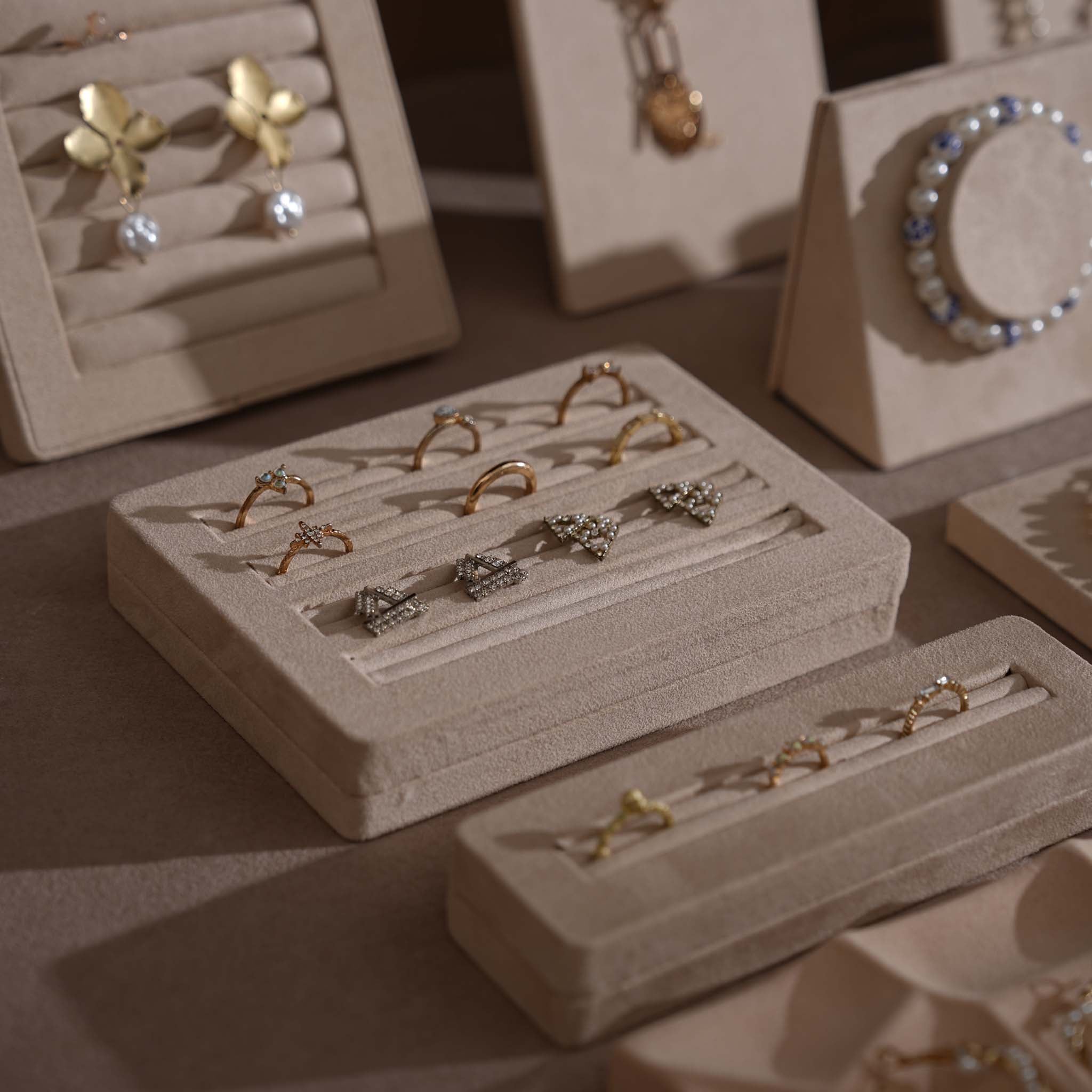 Beige Vegan Suede Jewelry Display 24 PCs Set