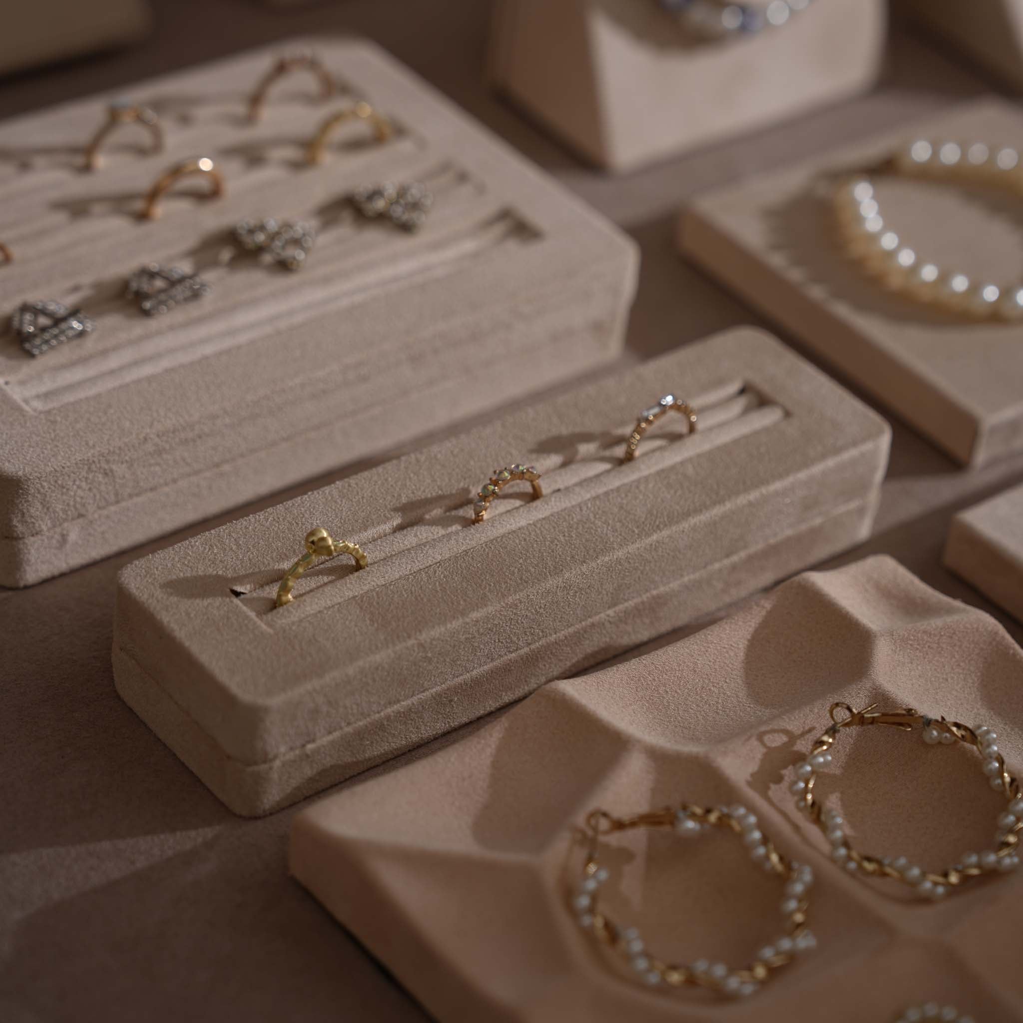 Beige Vegan Suede Jewelry Display 24 PCs Set