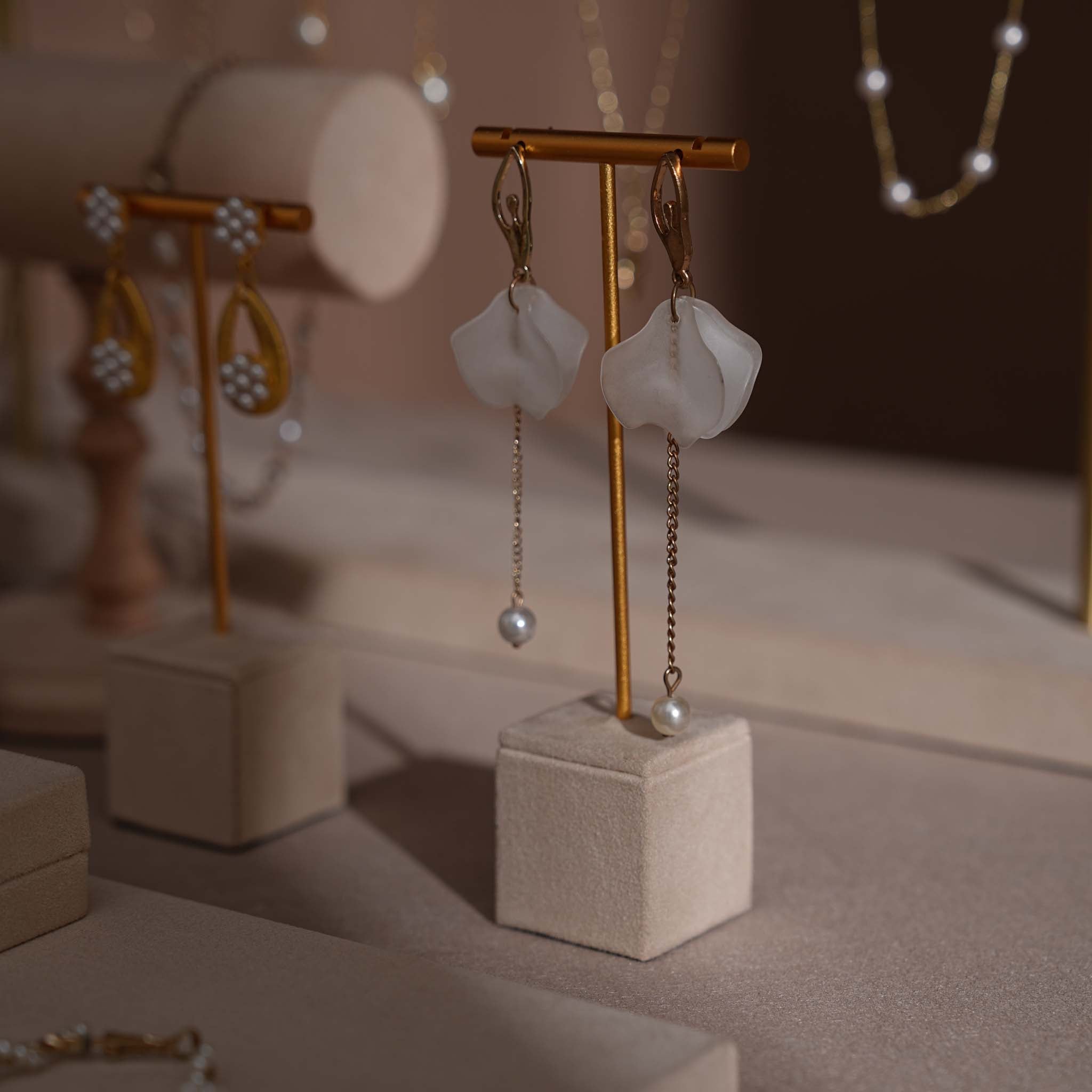 Beige Vegan Suede Jewelry Display 24 PCs Set