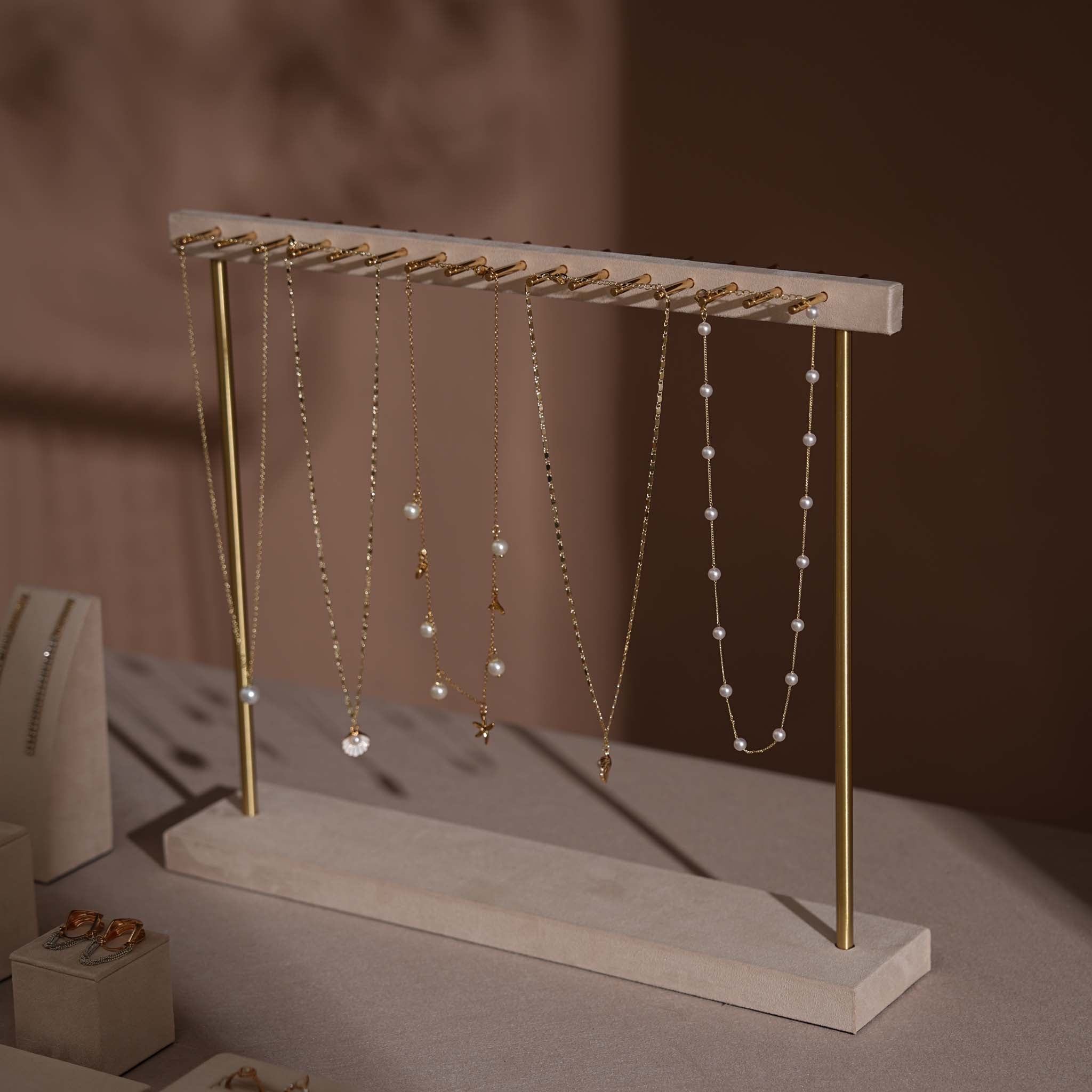 Beige Vegan Suede Jewelry Display 24 PCs Set