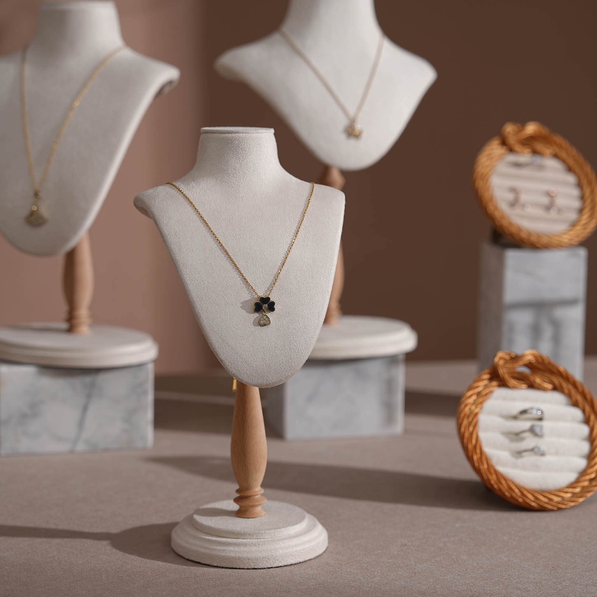 Cream White Vegan Suede Jewelry Display Set