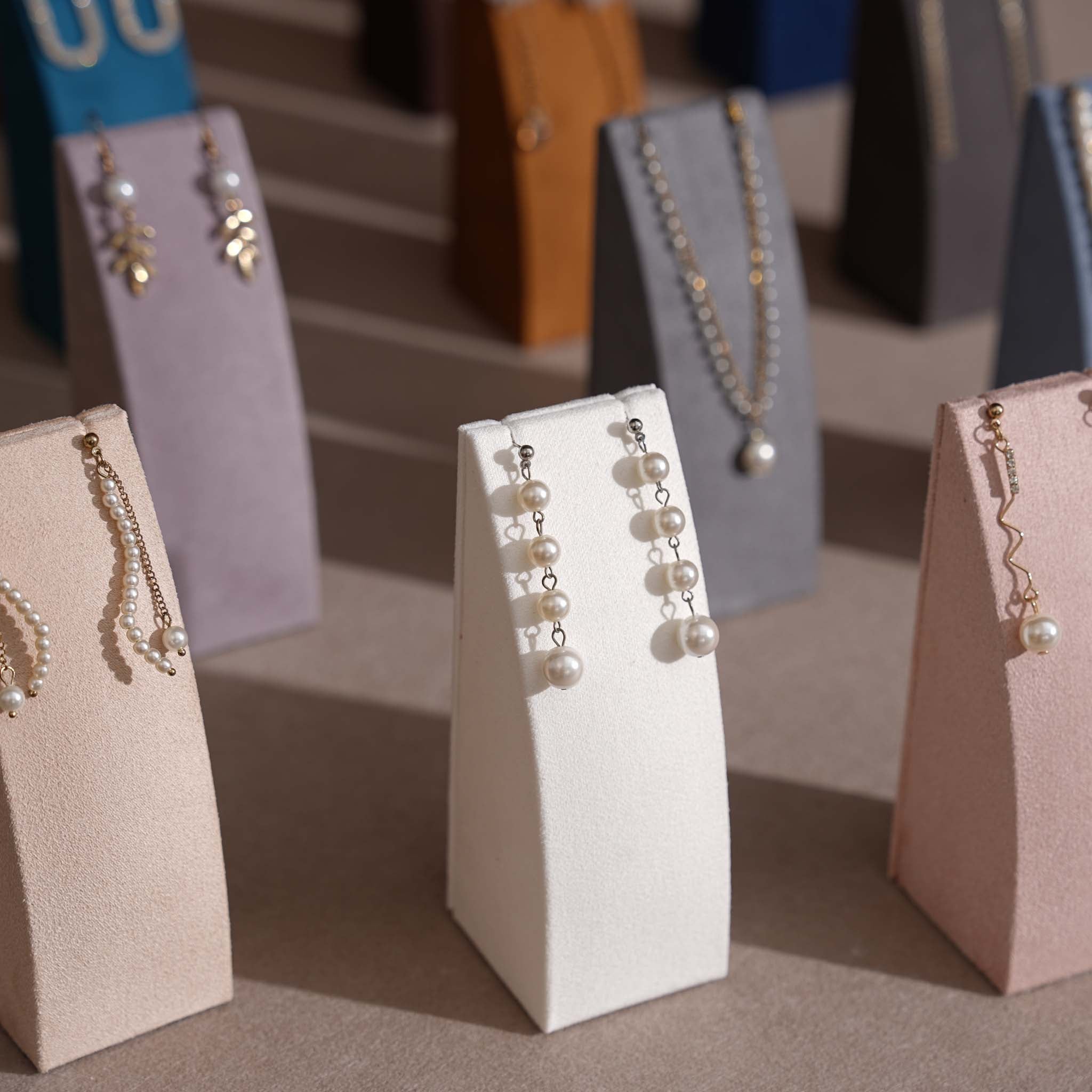 Dune Necklace & Earring Display Stand, Weighted Vegan Suede