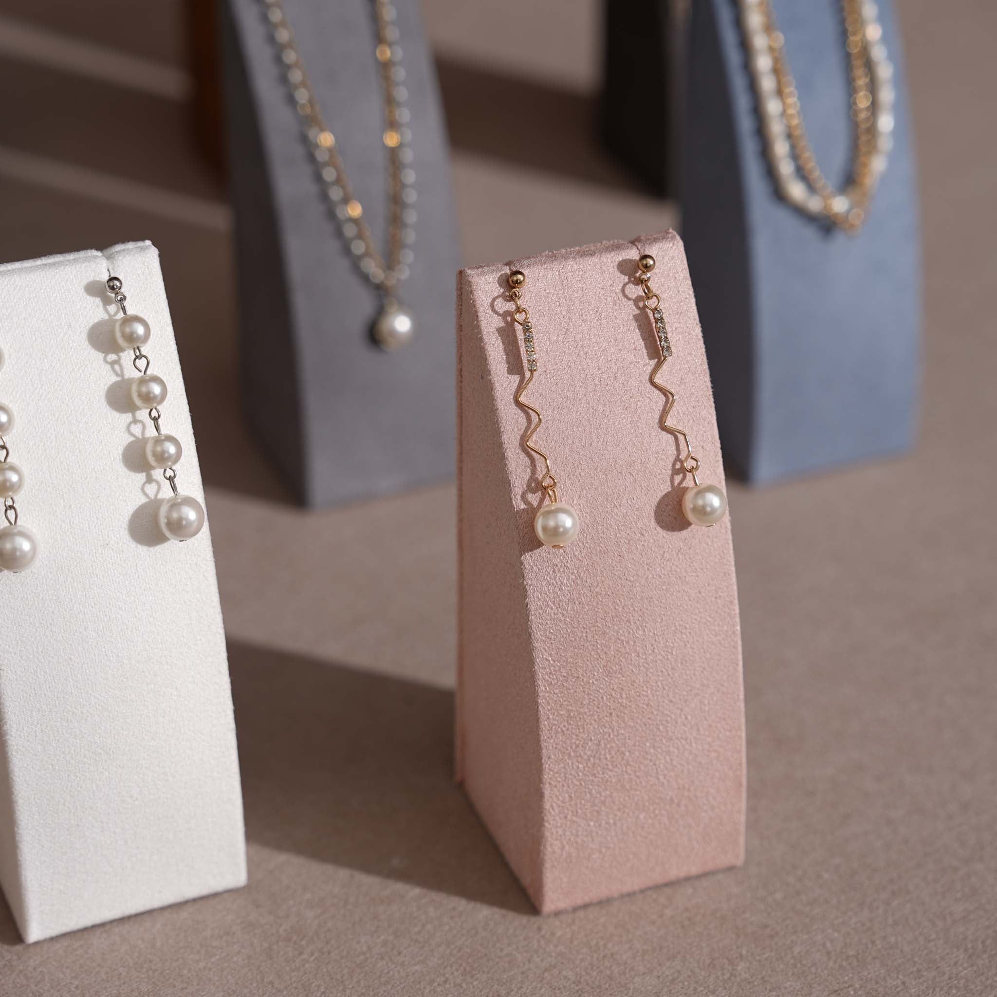 Dune Necklace & Earring Display Stand, Weighted Vegan Suede