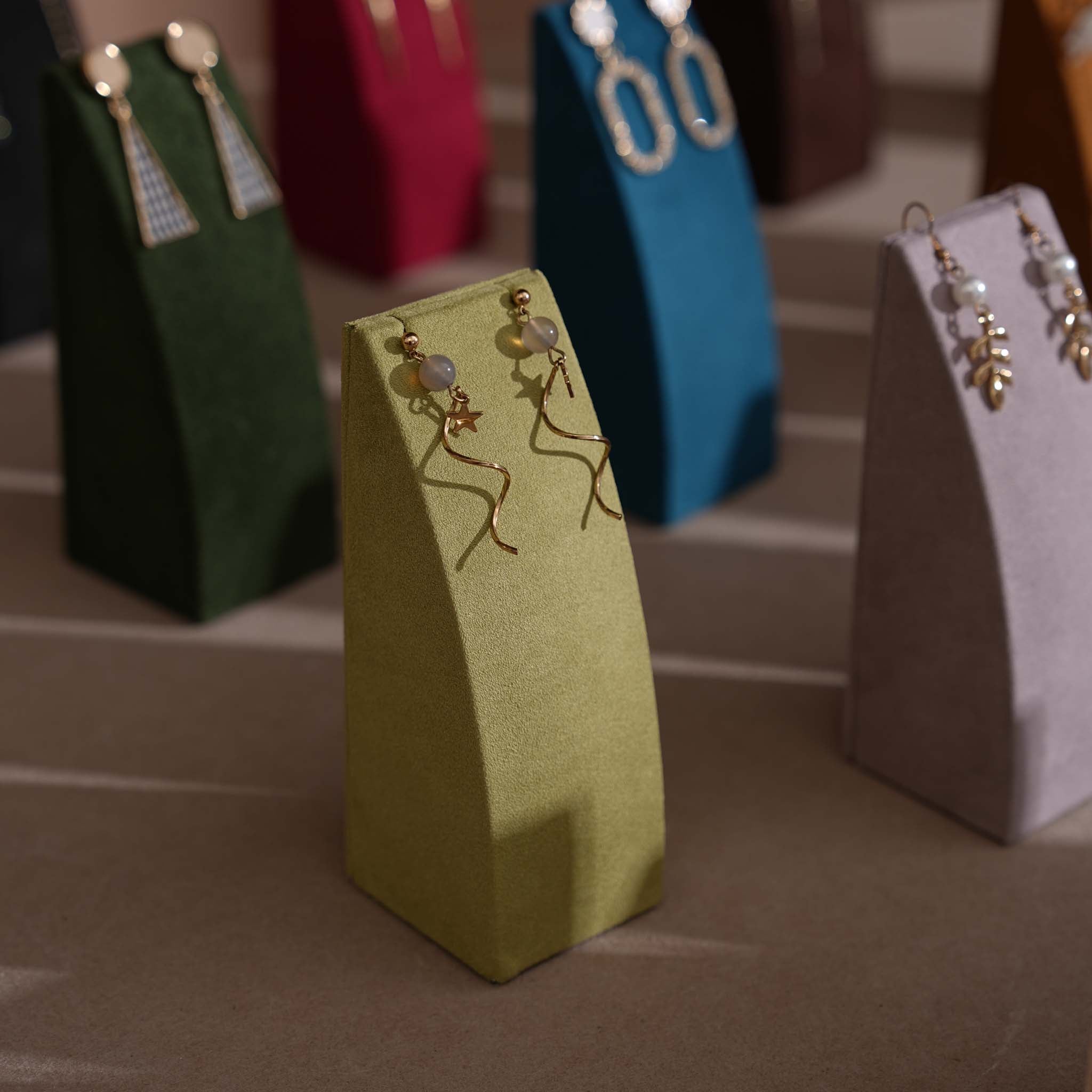 Dune Necklace & Earring Display Stand, Weighted Vegan Suede