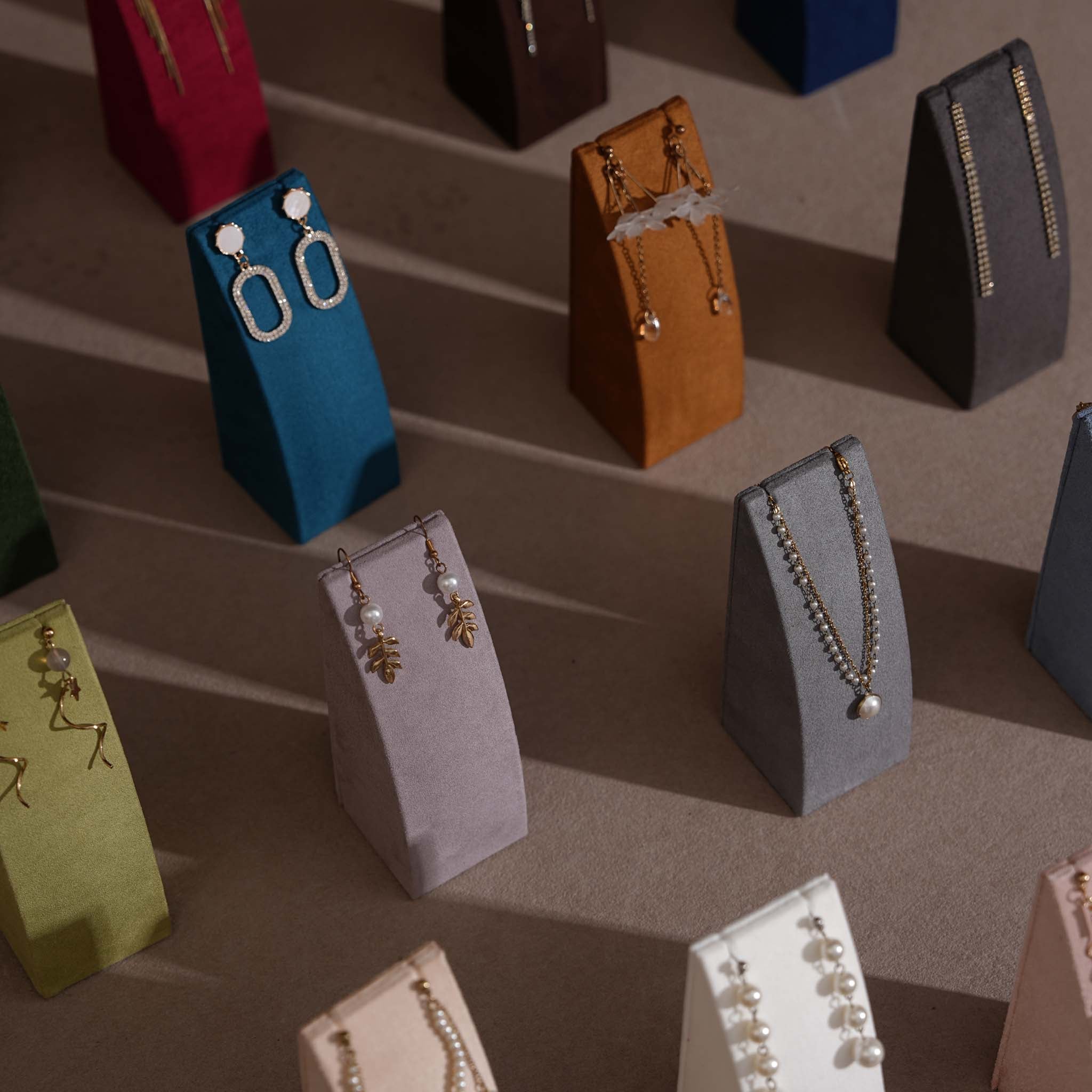 Dune Necklace & Earring Display Stand, Weighted Vegan Suede